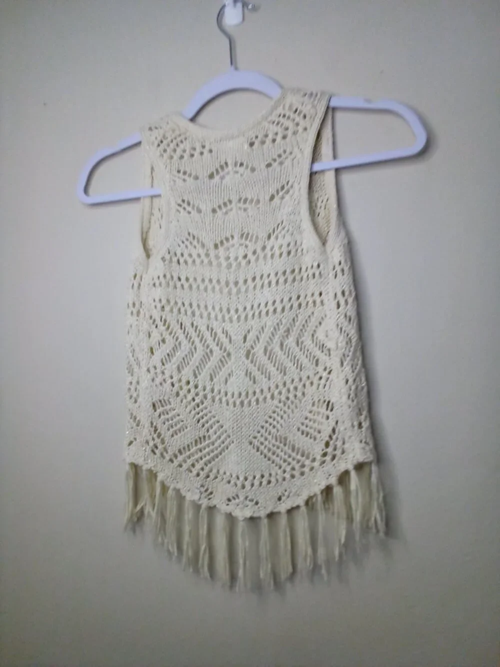 Justice Vest Cardigan Girls 5 Open Front Loose Knit Boho Fringe Cream